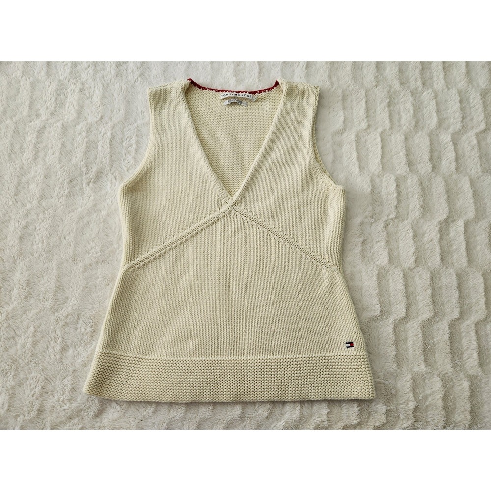 Tommy Hilfiger Off White Knit Sweater Vest Sleeveless‎ Womens XL
